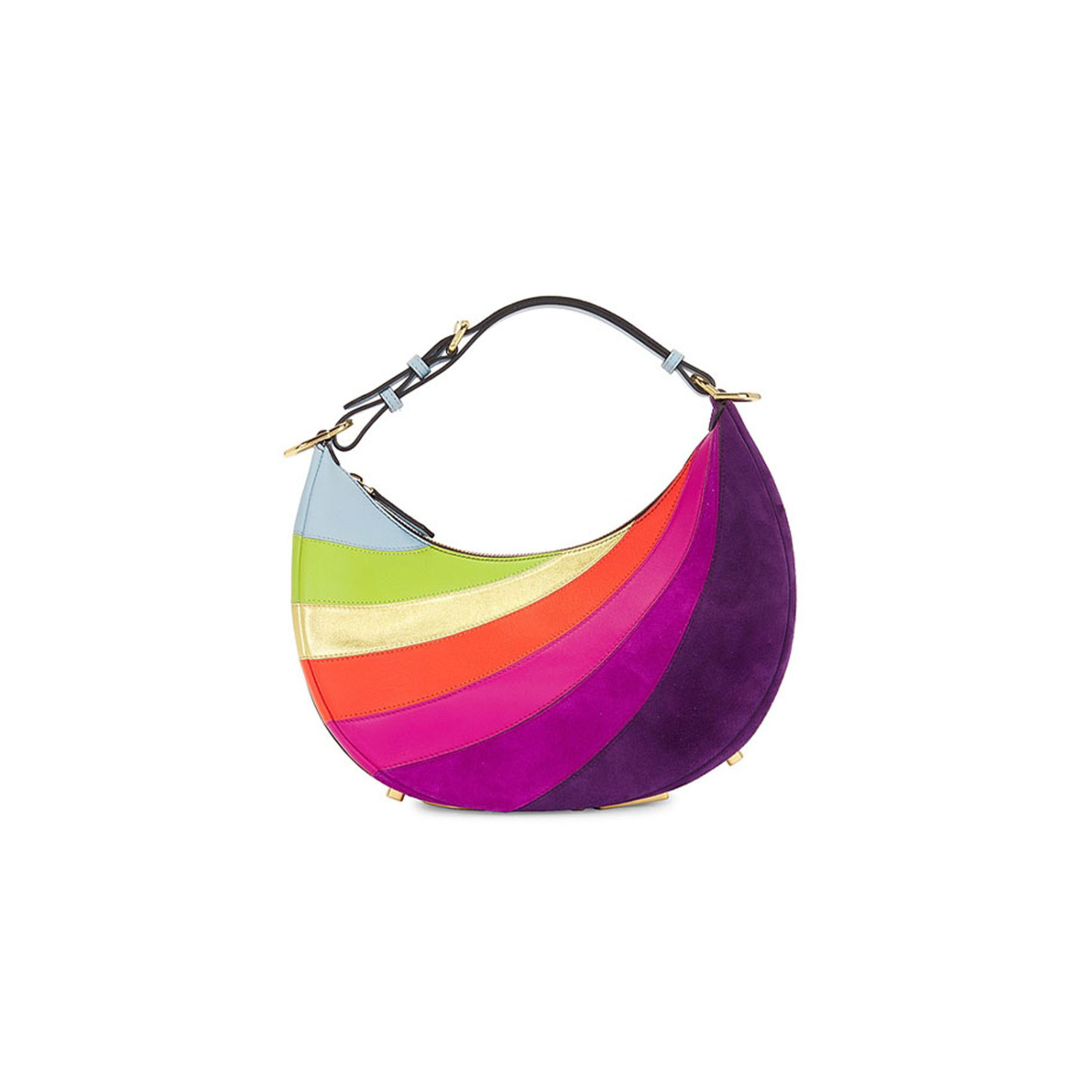 FENDI VITELLO SETA GOATSKIN SUEDE RAINBOW INLAY SMALL FENDIGRAPHY HOBO BAG MULTICOLOR AZZURRO BABY (29*24.5*10cm) 